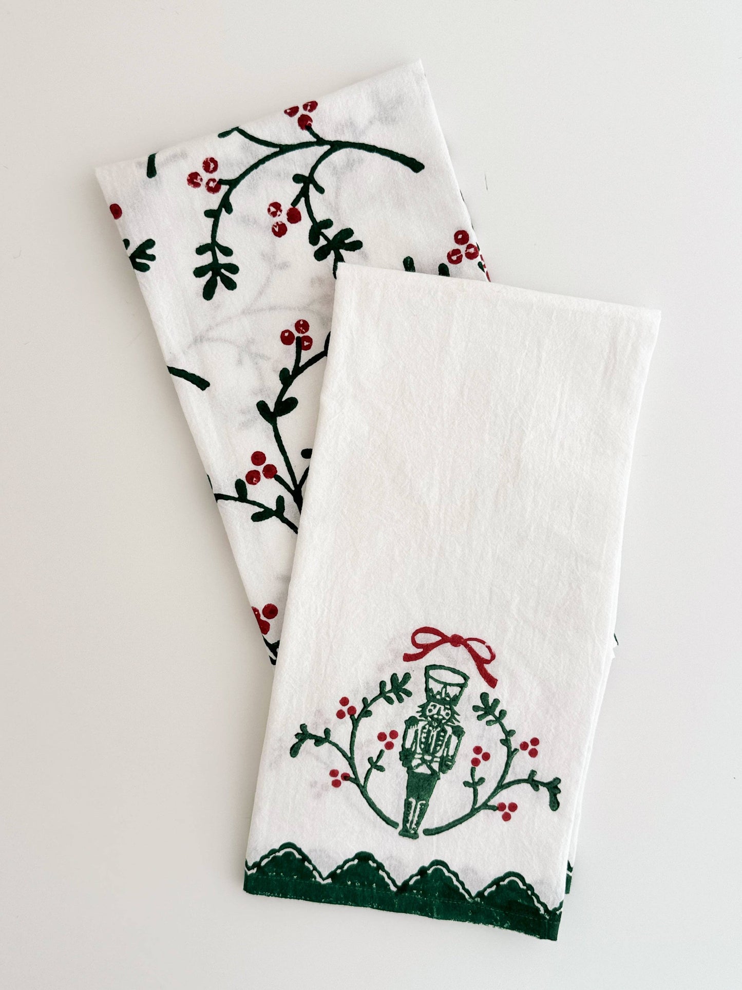 Tea Towel - Nutcracker Motif, Evergreen & Red