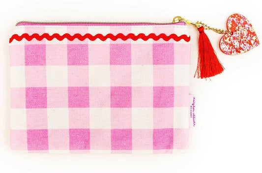 Soft Zipper Pouch - Medium - Red + Pink Pom-Pom