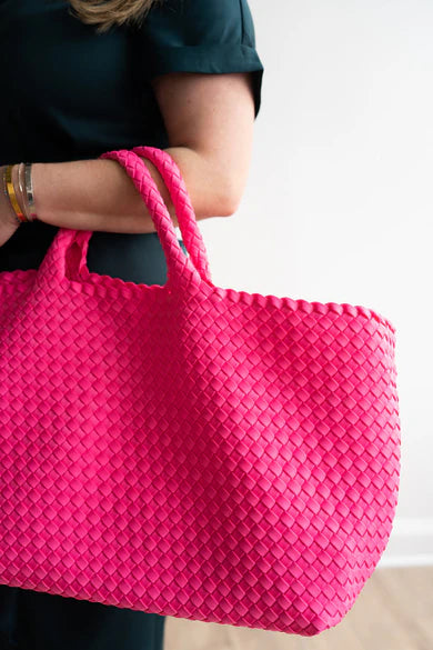 Peace Love Mahjong Woven Carryall Tote with Matching Tile Pouch - Fawn