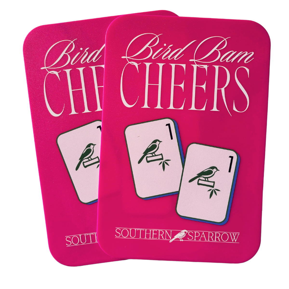 MAHJONG TILE SHUFFLER SET - BIRD BAM CHEERS IN PINK