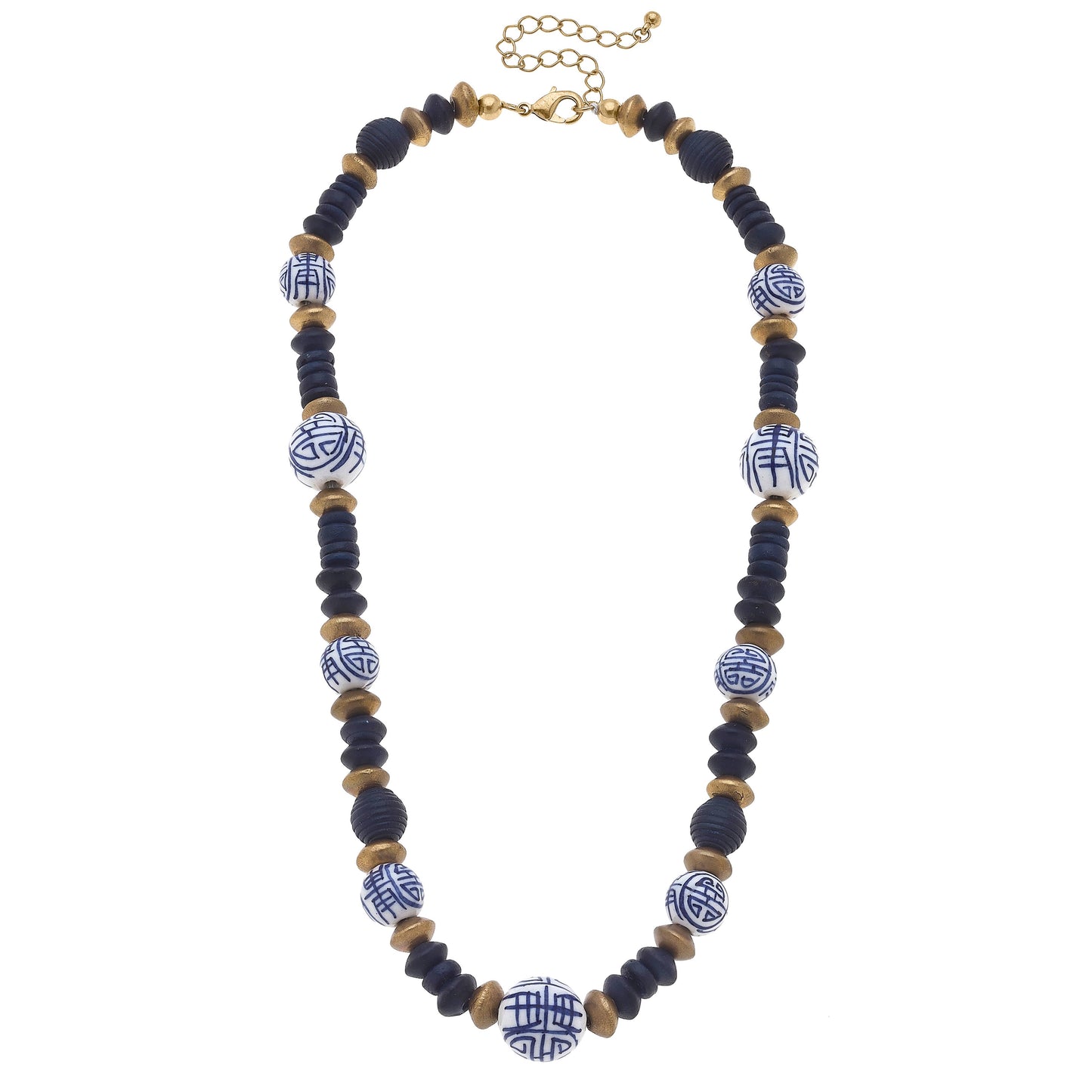 Mallory Chinoiserie & Painted Wood Necklace in Navy