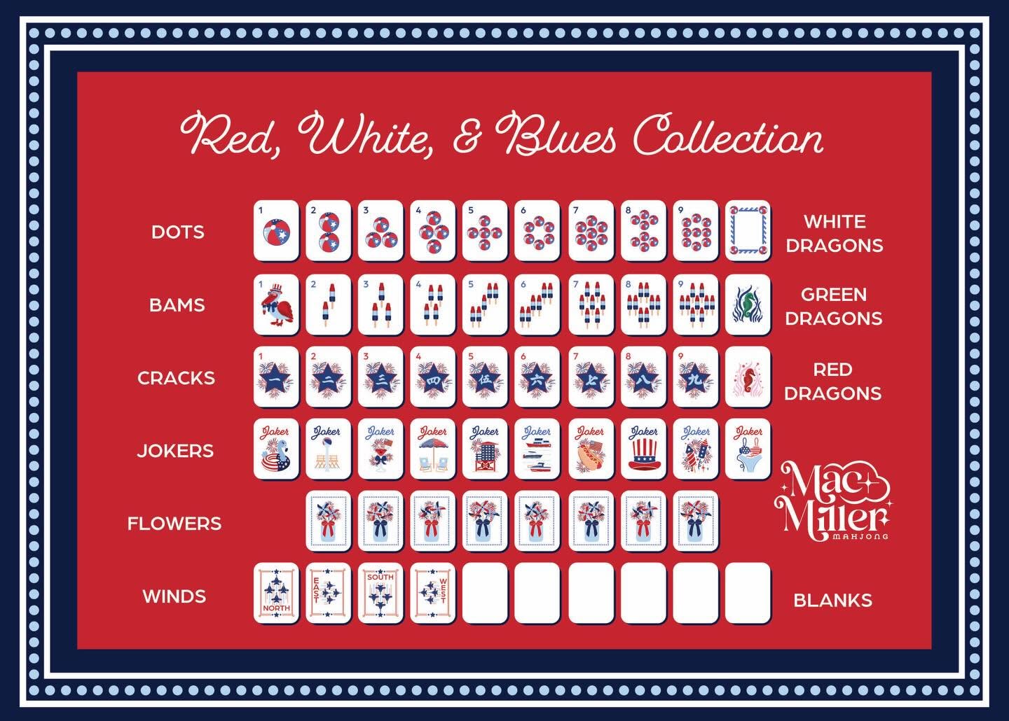 Mac & Miller Mahjong Tiles - Red White & Blue