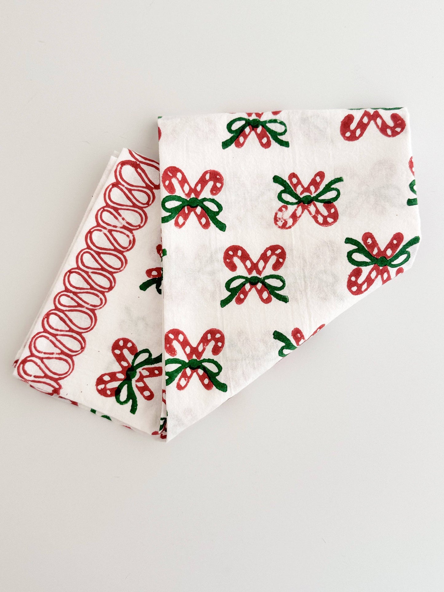 Tea Towel - Candy Cane (small), Evergreen & Red