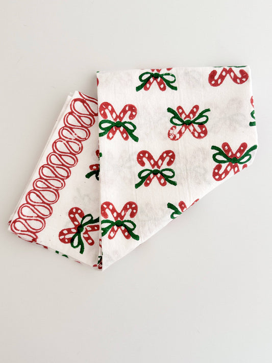 Tea Towel - Candy Cane (small), Evergreen & Red