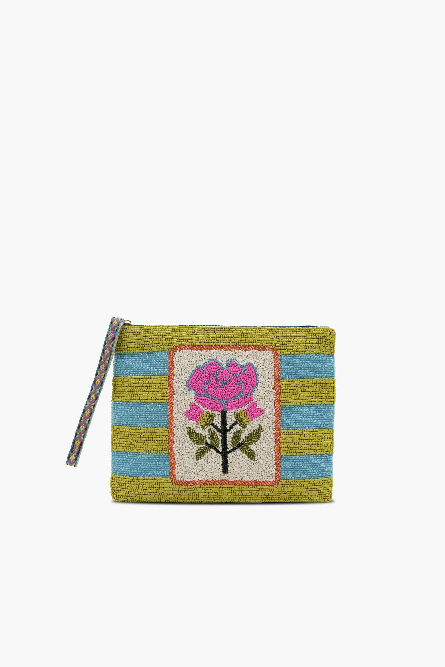 Mahjong Nights Fully Hand-Beaded Top Zip Clutch