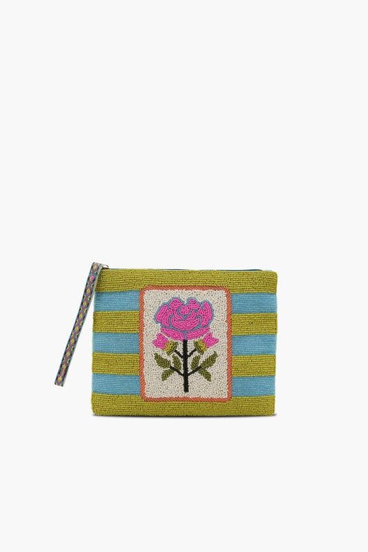 Mahjong Nights Fully Hand-Beaded Top Zip Clutch