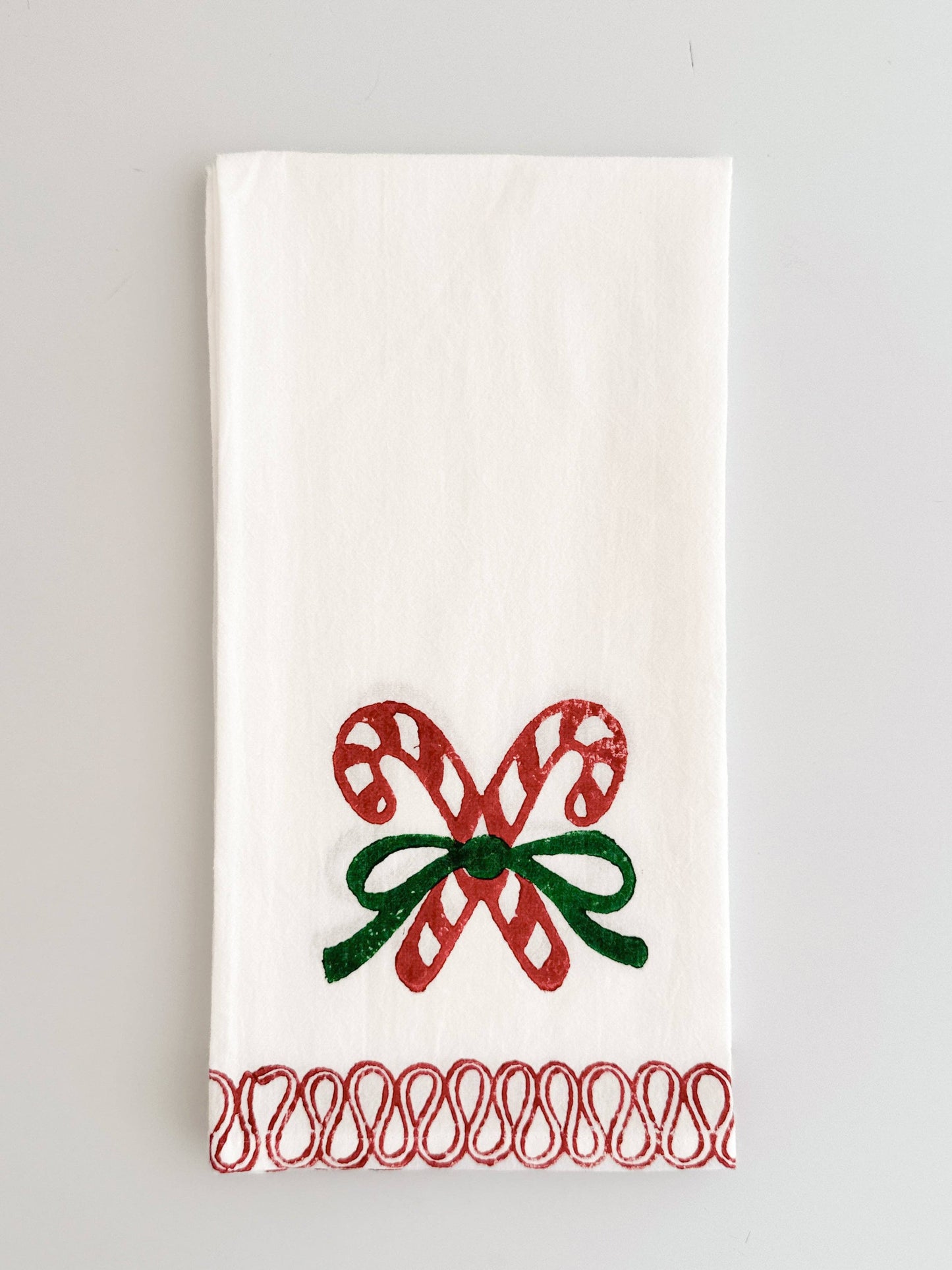 Tea Towel - Candy Cane, Evergreen & Red