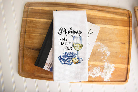 Mahjong Happy Hour Towel, Mahjong Tile Game Decor