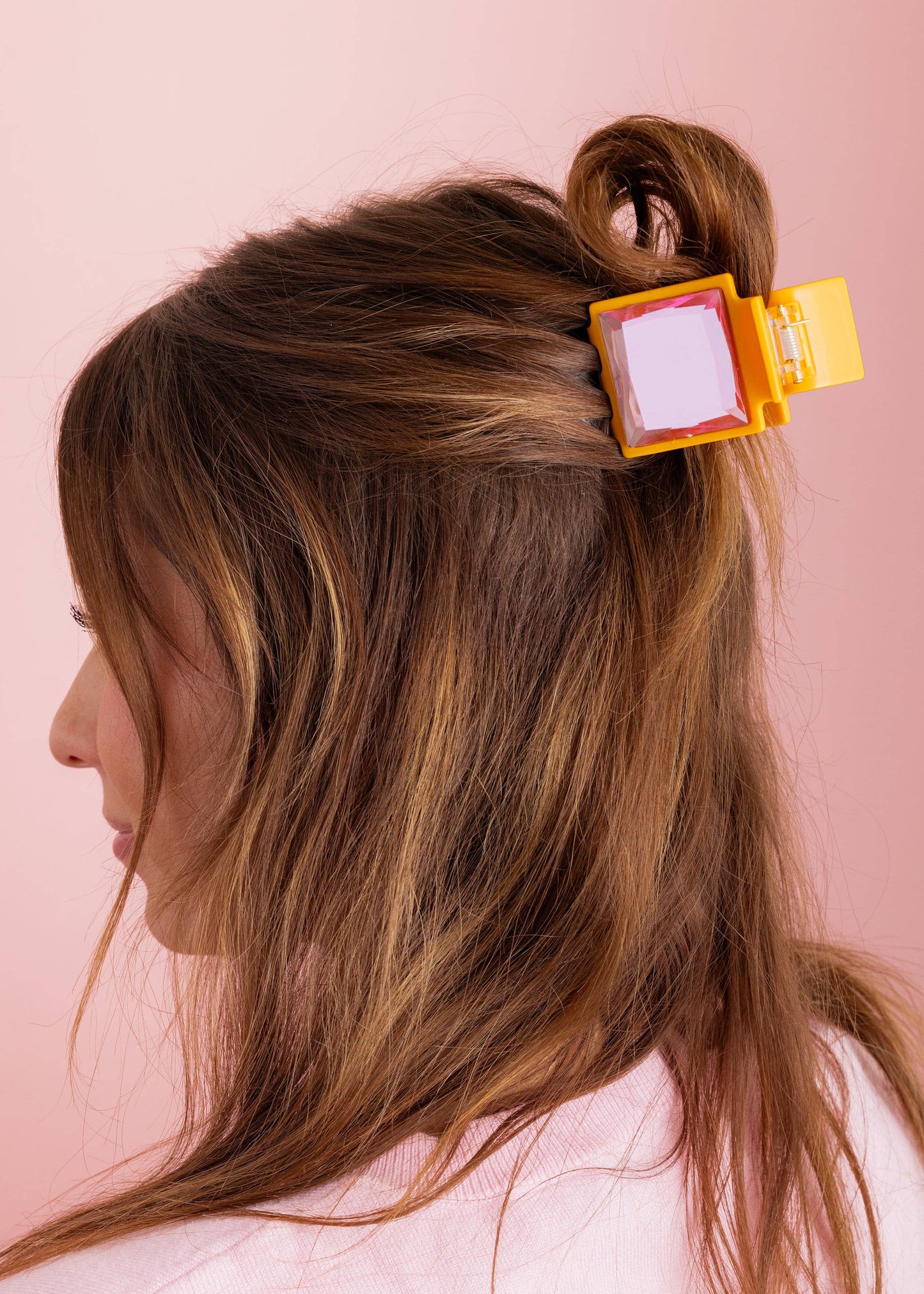 Claw Hair Clip - Sm - Orange w/ Pink Square Stone