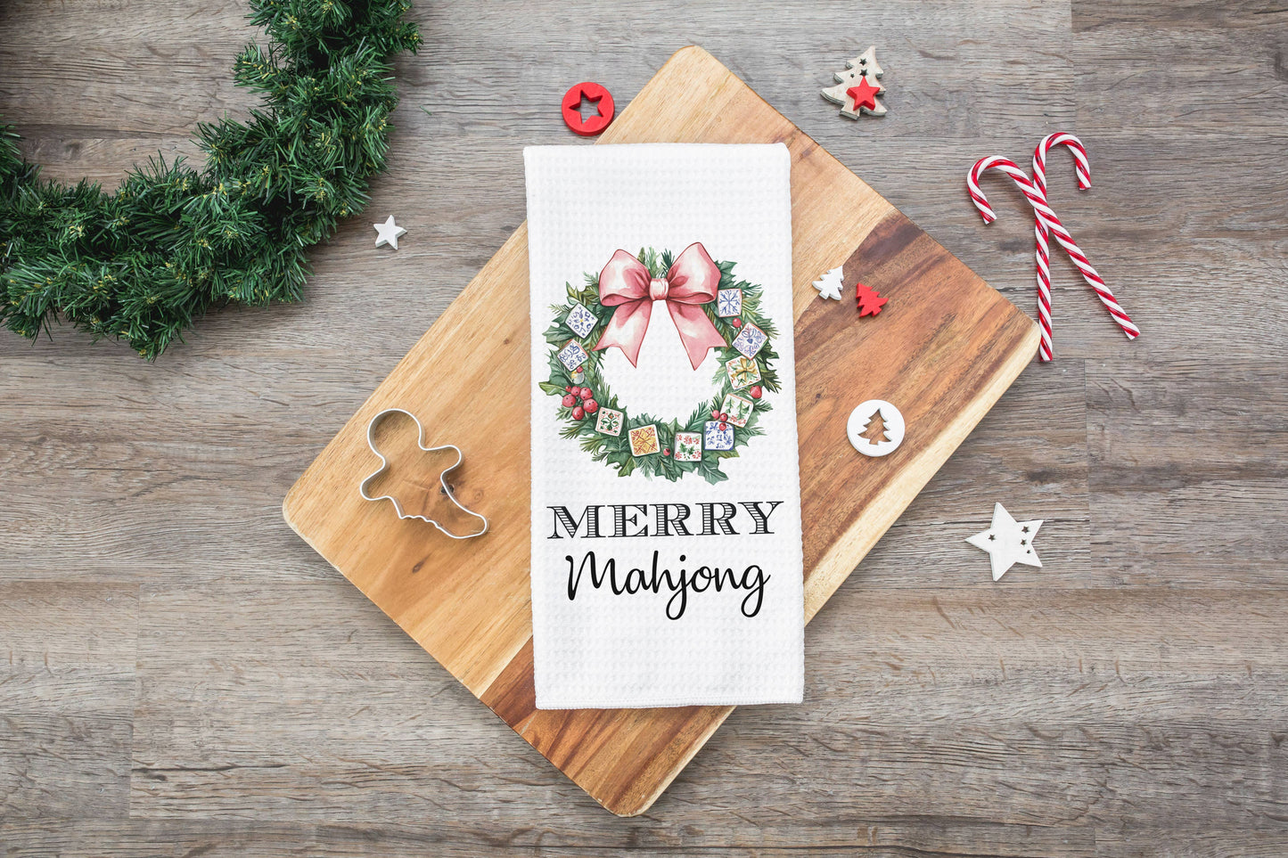 Merry Mahjong Happy Hour Towel, Christmas Holiday Game Decor