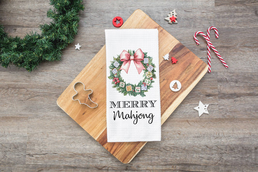 Merry Mahjong Happy Hour Towel, Christmas Holiday Game Decor