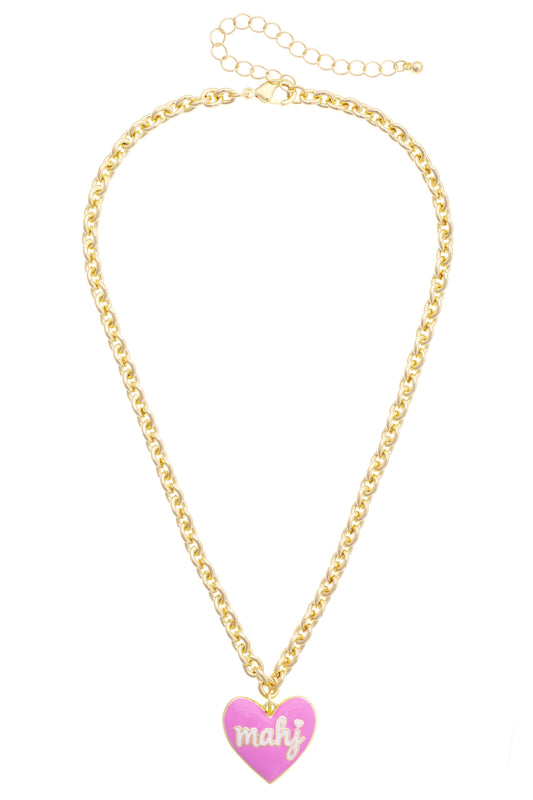 Mahj Enamel Heart Necklace in Lilac