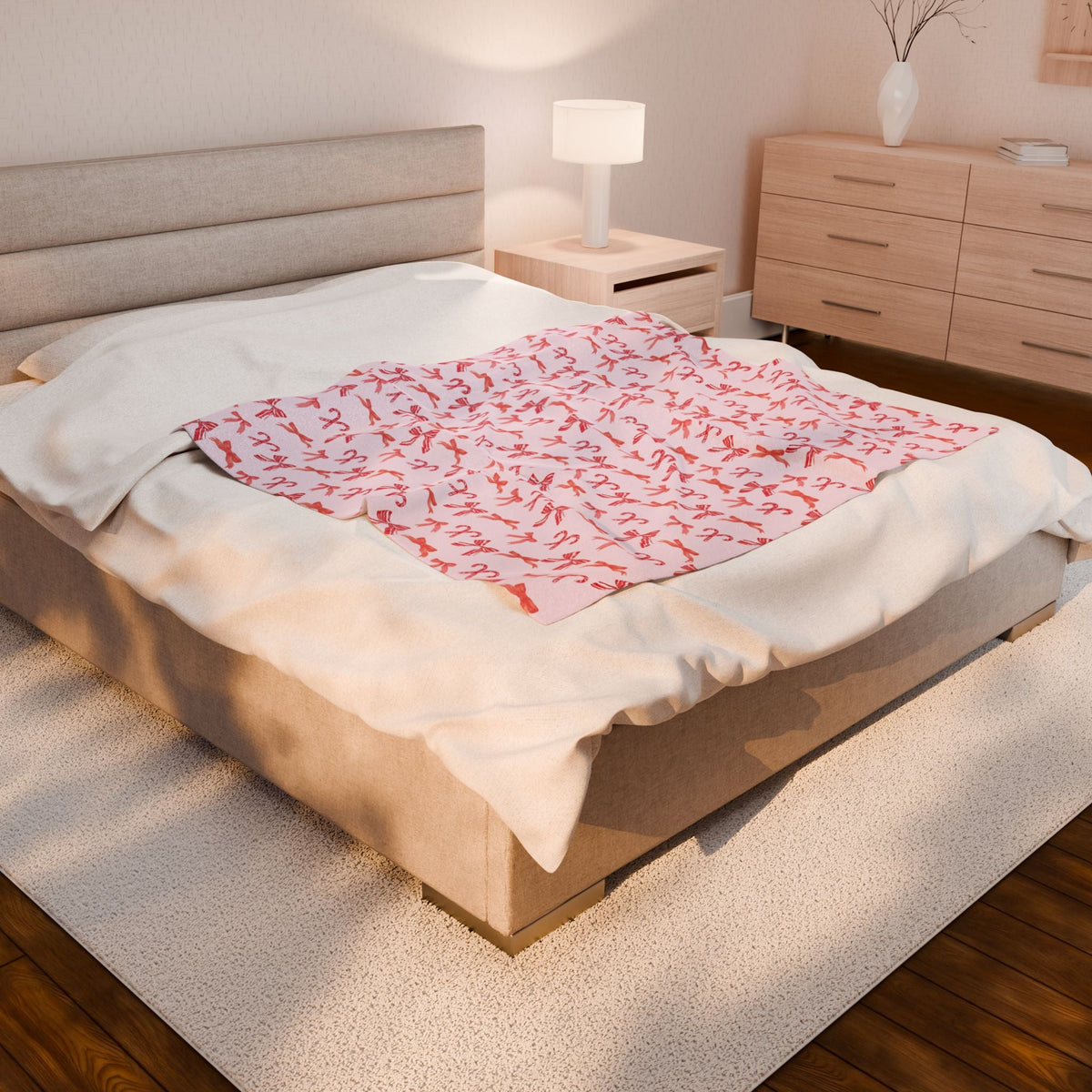 Preppy Bows & Candy Cane Velveteen Blanket
