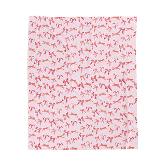 Preppy Bows & Candy Cane Velveteen Blanket