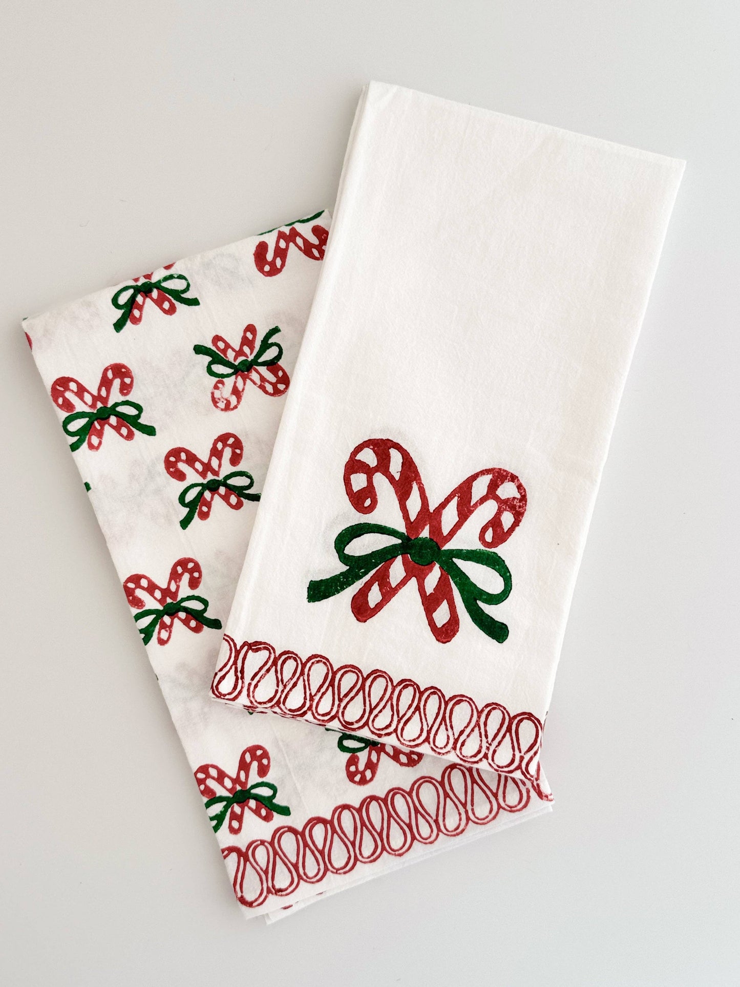 Tea Towel - Candy Cane, Evergreen & Red