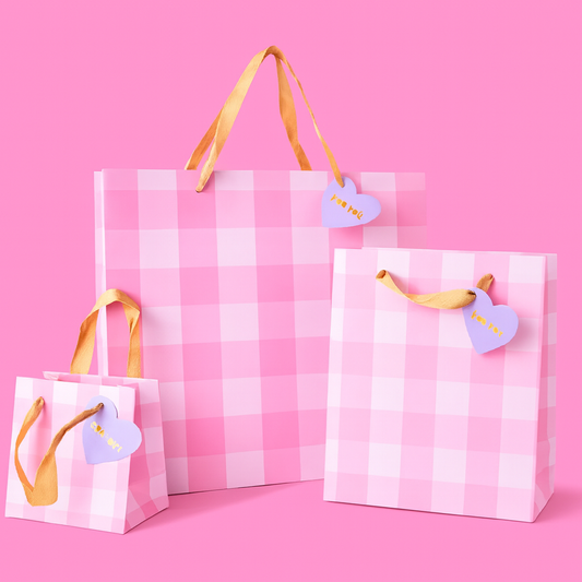 Gift Bags - Pink Gingham - Assorted Sizes