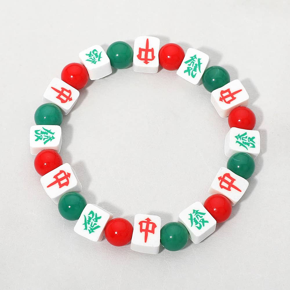 Mahjong Tile Beaded Stretch Bracelet