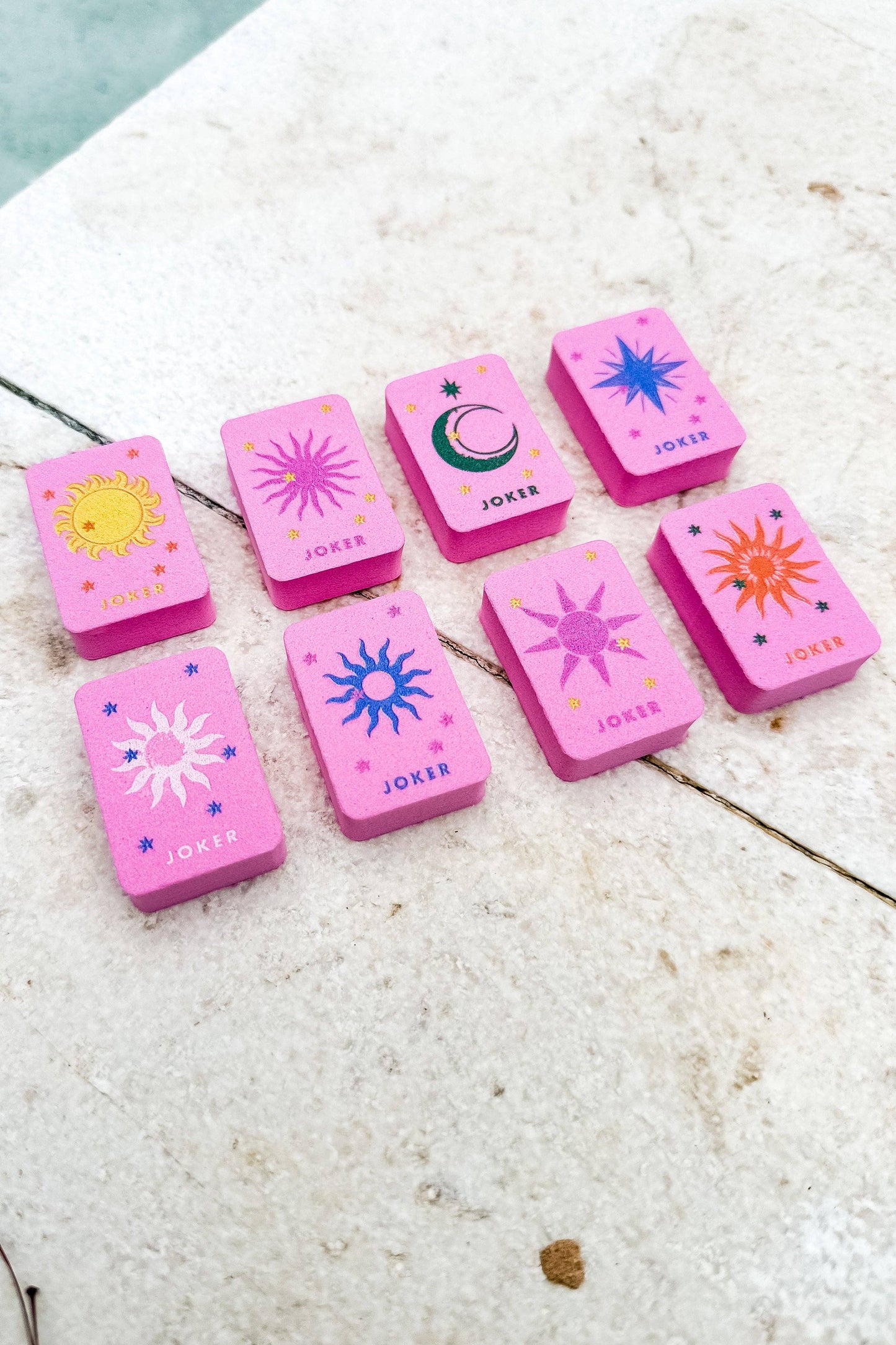 Floating Mahjong Tiles in Floral Pink for the Pool