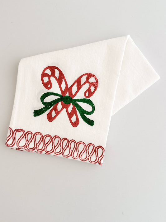 Tea Towel - Candy Cane, Evergreen & Red