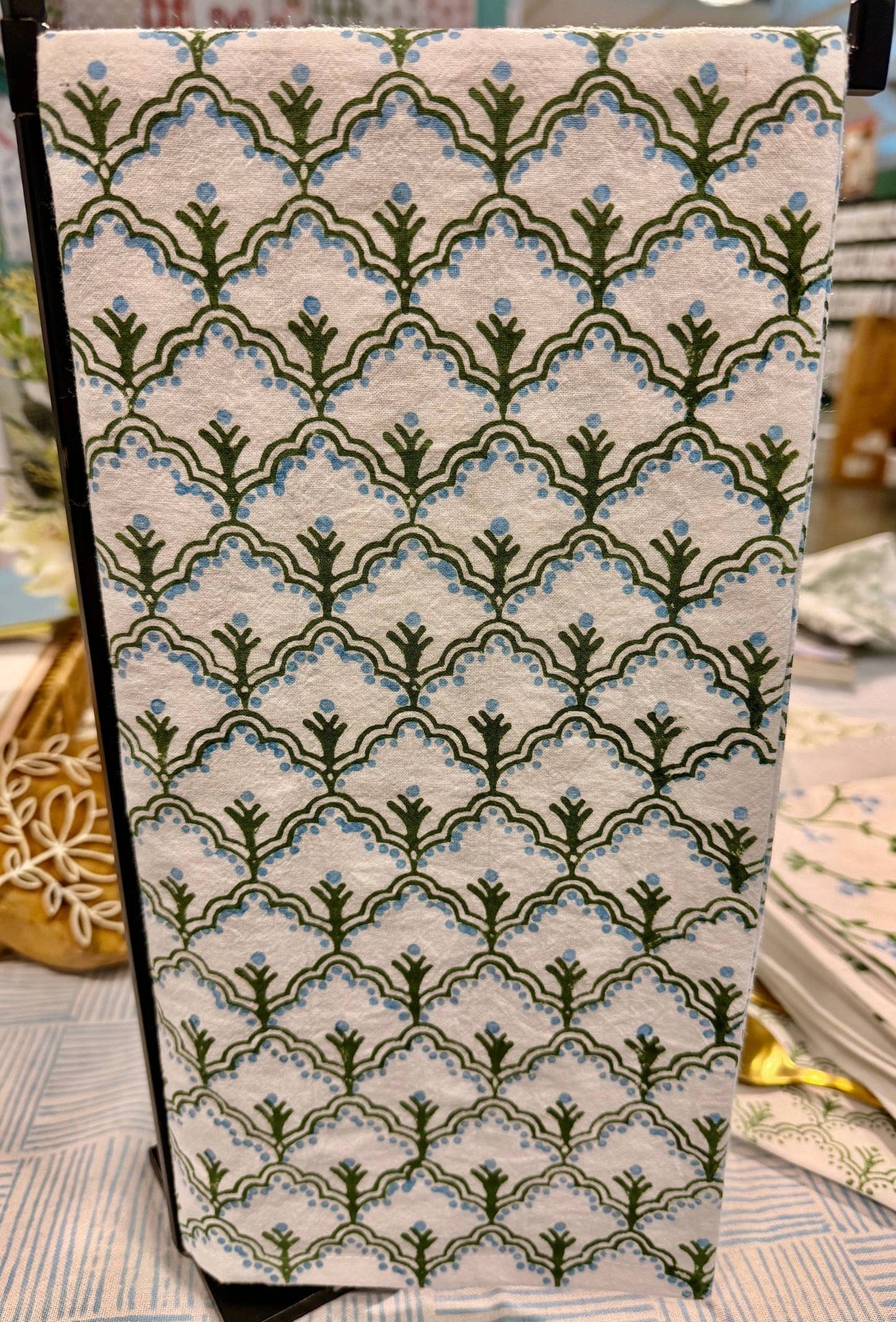 Tea Towel - Jaipur, Sage & Uniform Blue