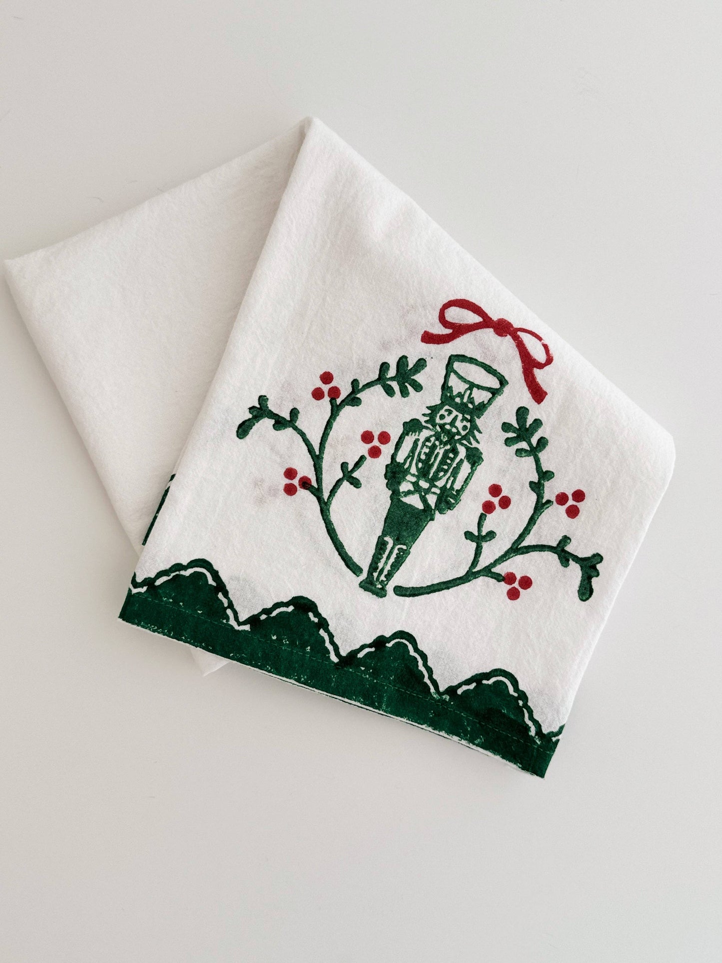 Tea Towel - Nutcracker Motif, Evergreen & Red