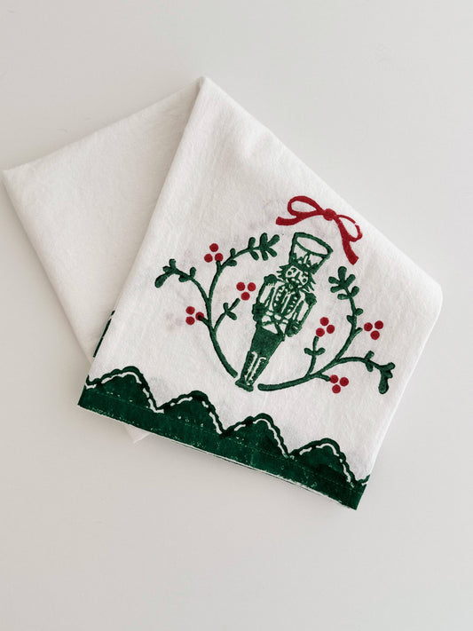 Tea Towel - Nutcracker Motif, Evergreen & Red