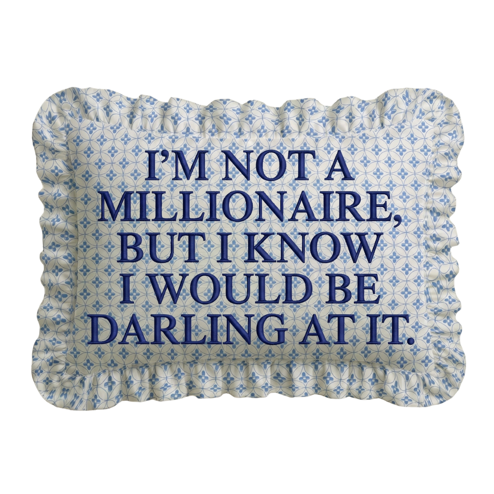 "Millionaire" Ruffled Embroidered Pillow | Statement Pillow