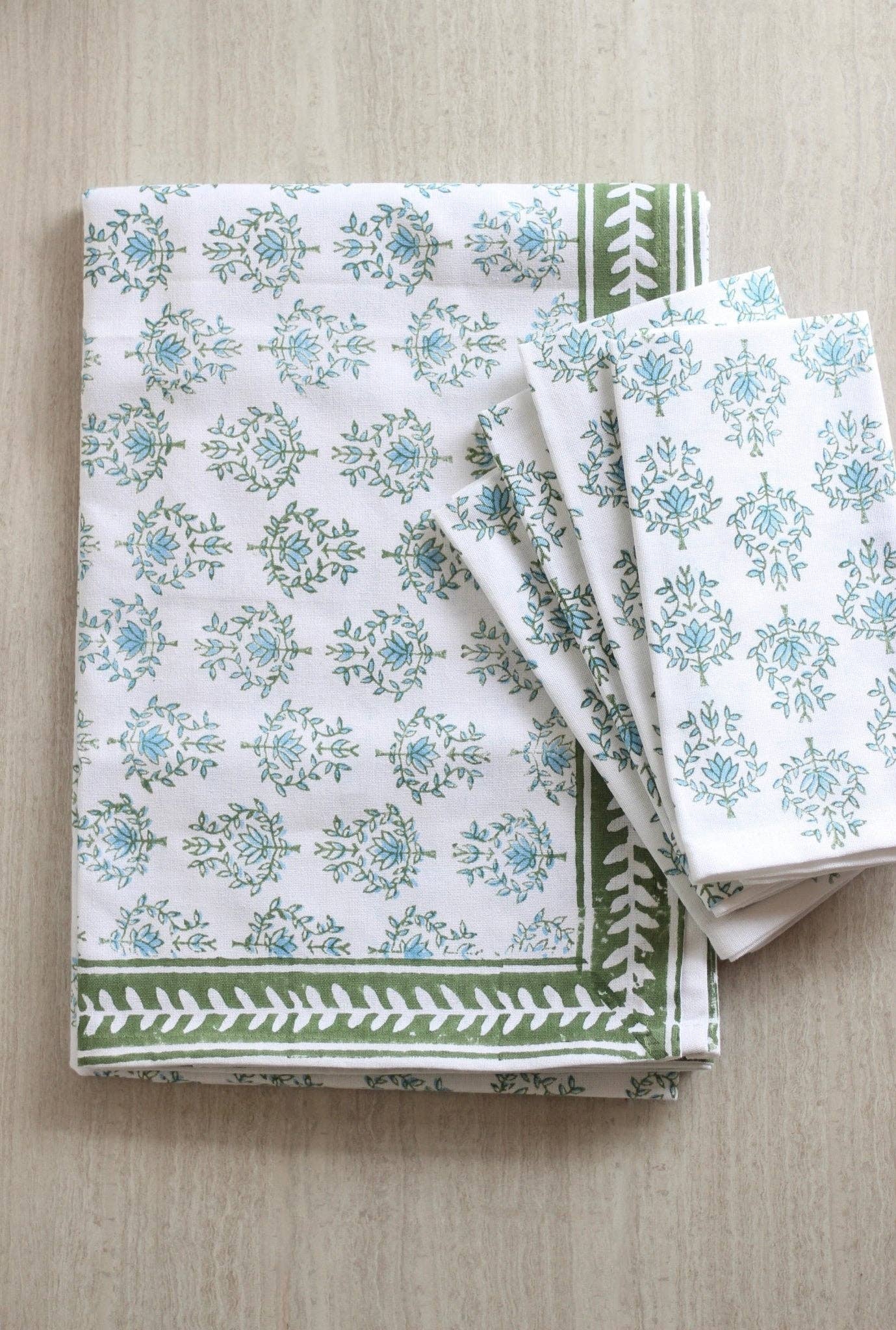Table Throw - Lotus, Sage & Uniform Blue with Sage Boarder