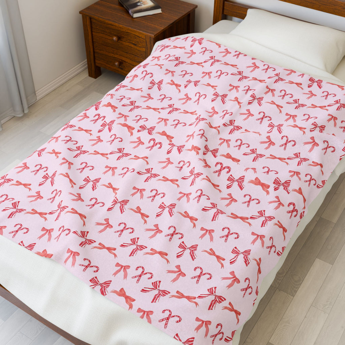 Preppy Bows & Candy Cane Velveteen Blanket