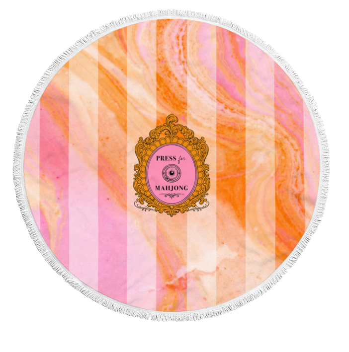 Press for Mahjong Round Beach Towel | 60” Pool | Champagne