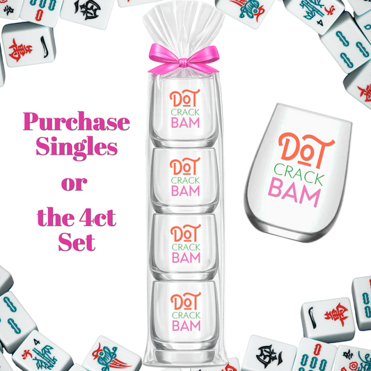 Mahjong Stemless 4ct Set Wine Glasses "Dot Crack Bam"