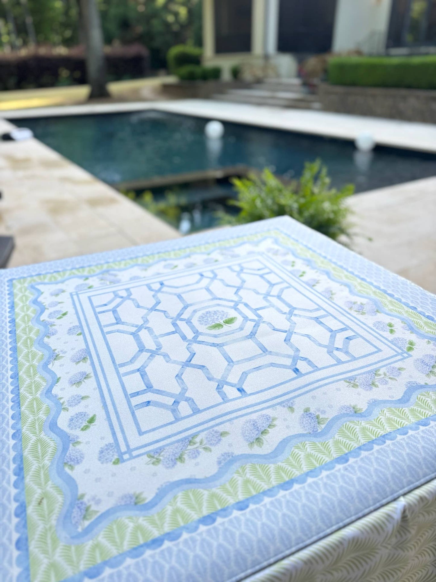The House of Hydrangea Mahjong Mat | Blue Floral