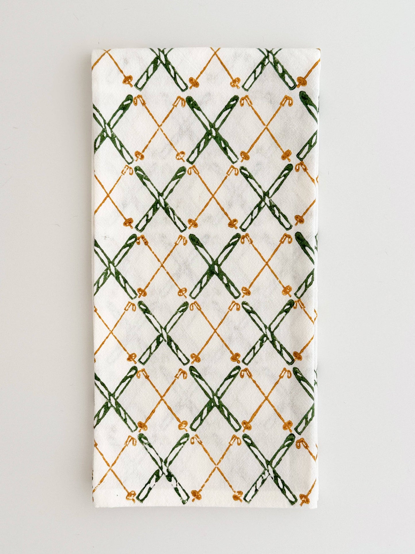 Tea Towel (Ivory) - Skis, Sage & Mustard
