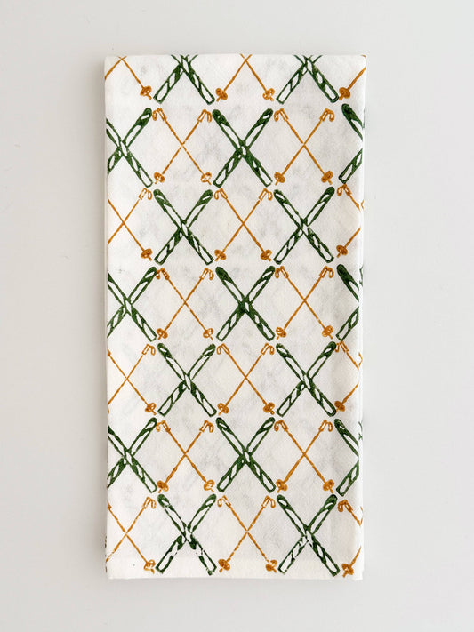 Tea Towel (Ivory) - Skis, Sage & Mustard