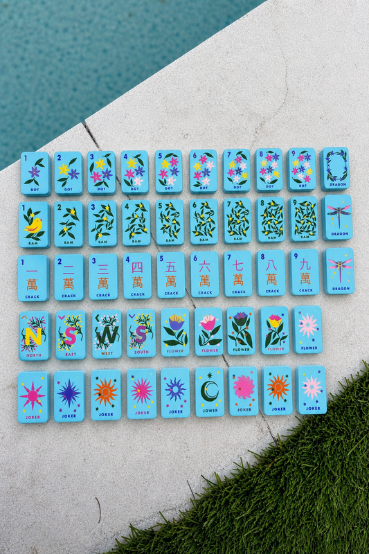 Floating Mahjong Tiles in bright blue for the Pool