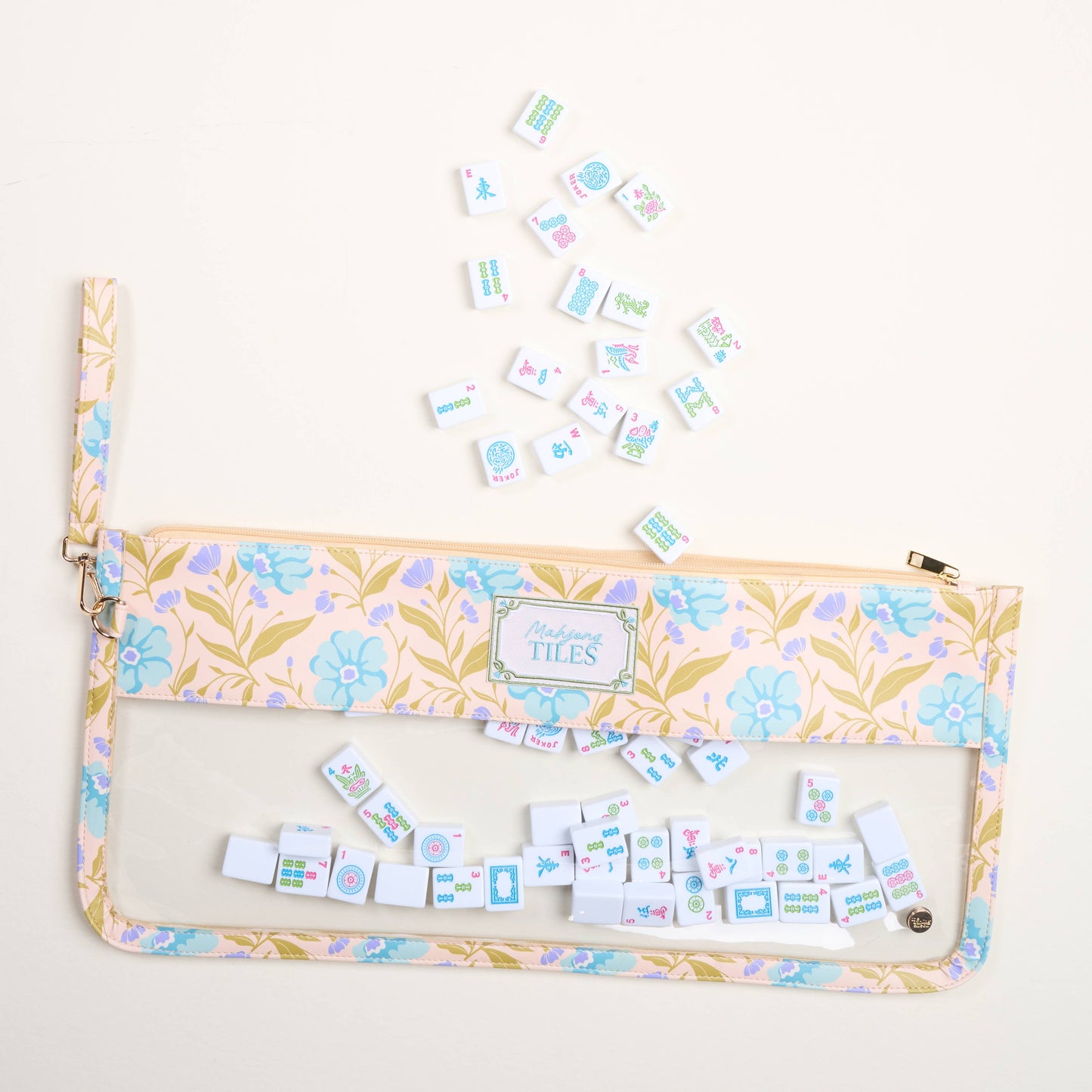 Mahjong Tile Keeper Pouch–Poppin' Petals Aqua