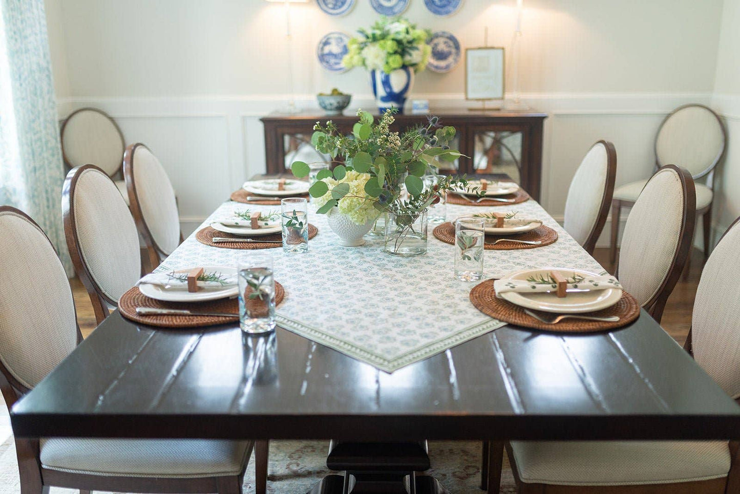 Table Throw - Lotus, Sage & Uniform Blue with Sage Boarder