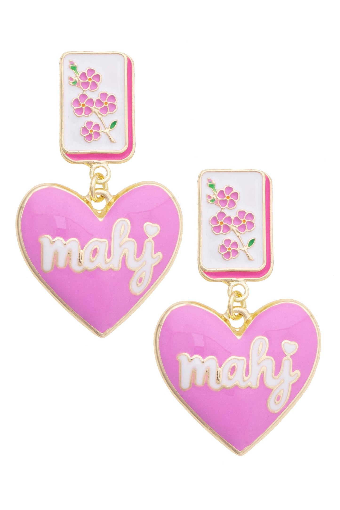 Mahj Cherry Blossom Tile Earrings in Lilac 