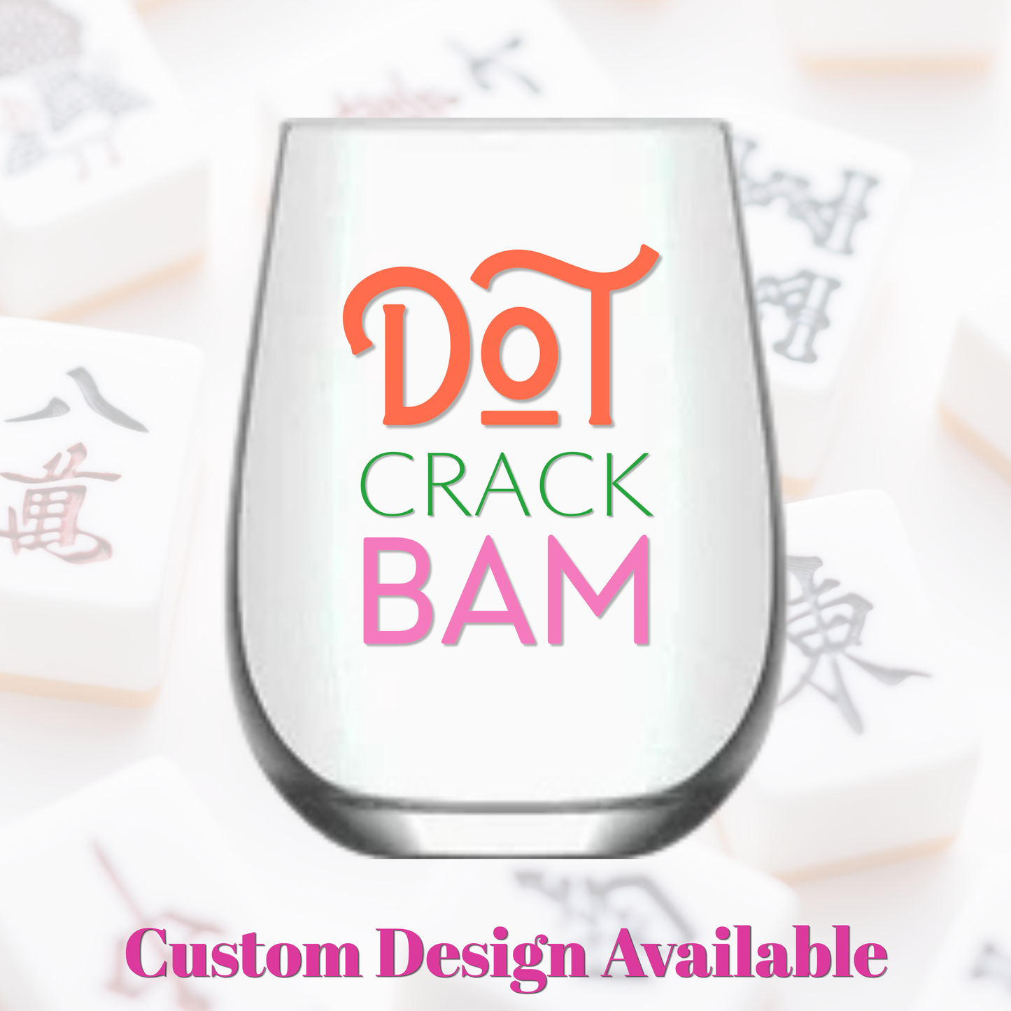 Mahjong Stemless 4ct Set Wine Glasses "Dot Crack Bam"