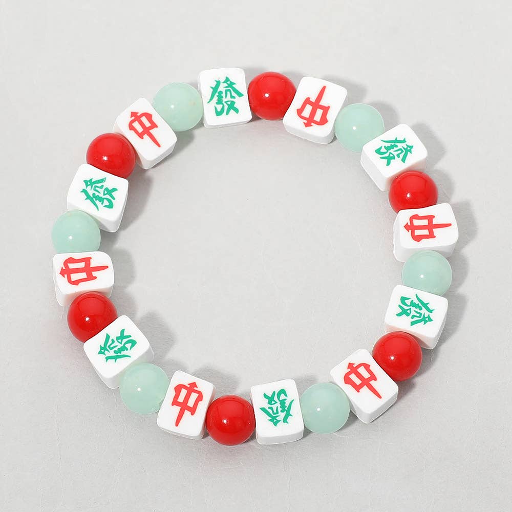 Mahjong Tile Beaded Stretch Bracelet