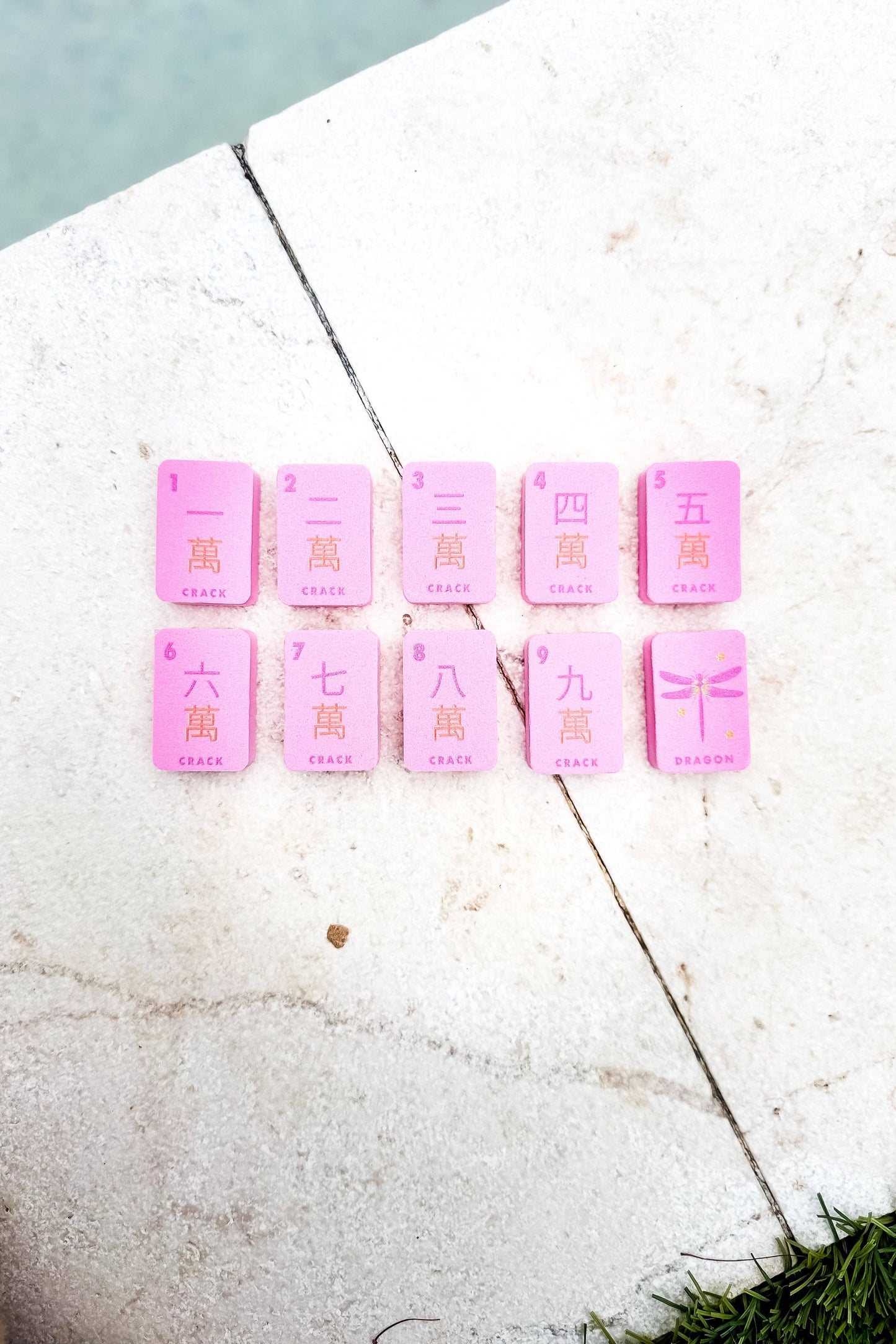 Floating Mahjong Tiles in Floral Pink for the Pool