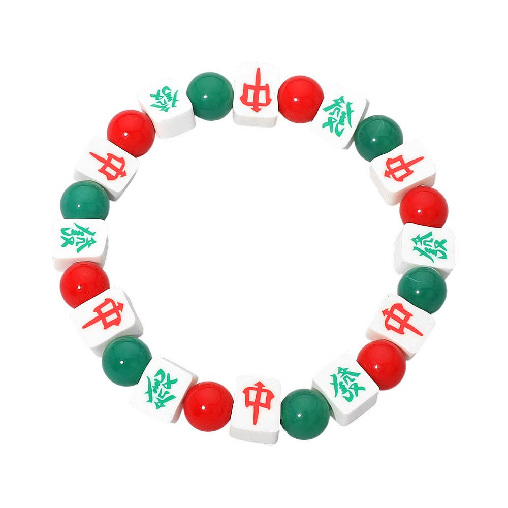 Mahjong Tile Beaded Stretch Bracelet