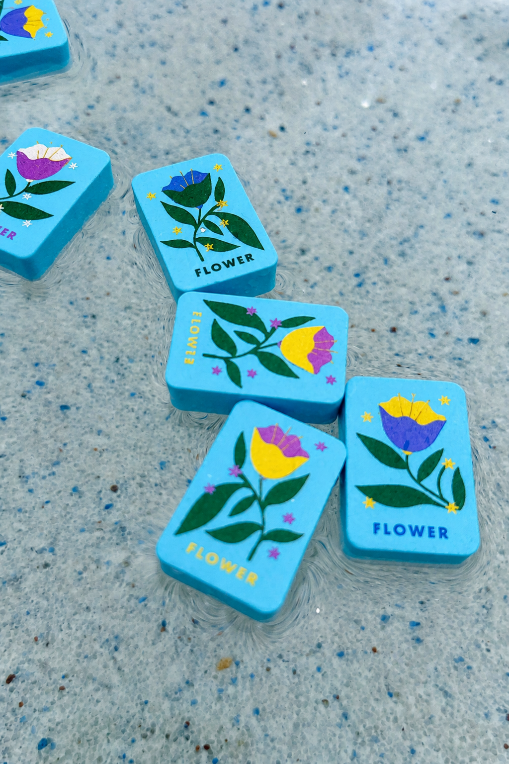 Floating Mahjong Tiles in bright blue for the Pool