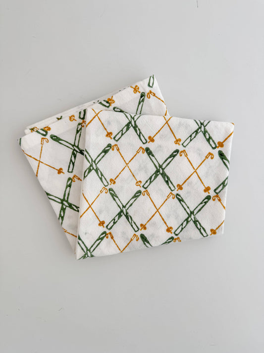 Tea Towel (Ivory) - Skis, Sage & Mustard