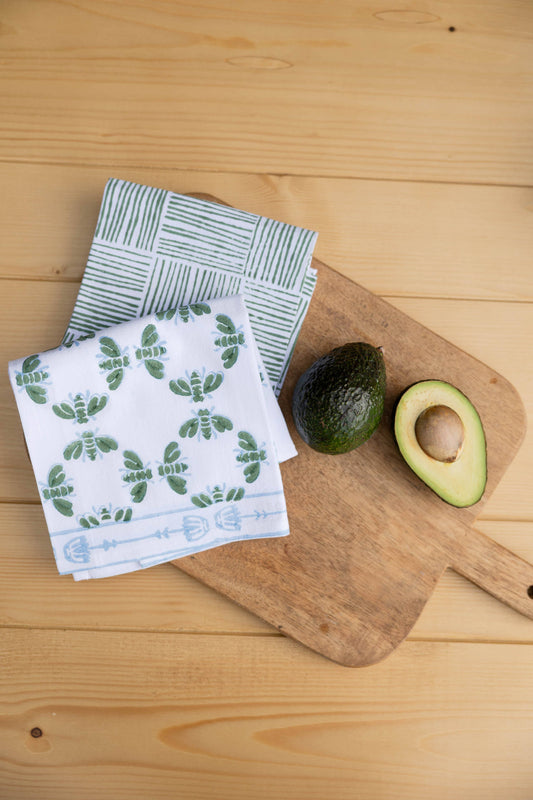 Tea Towel - Honeybees - Sage