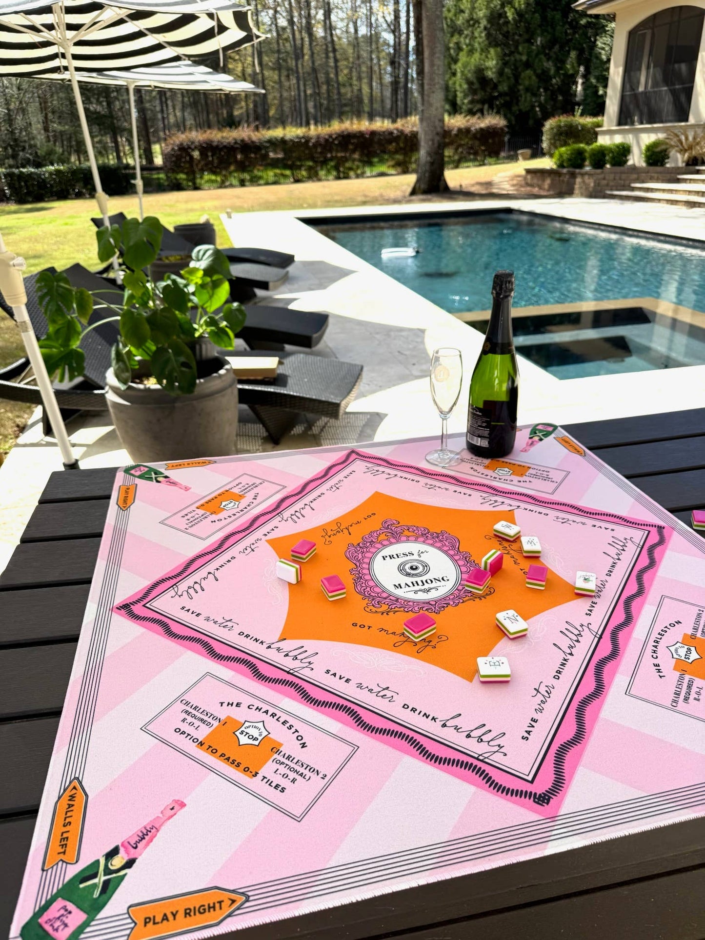 'Press for Mahjong' Mat | Champagne & Mahj Collection Travel