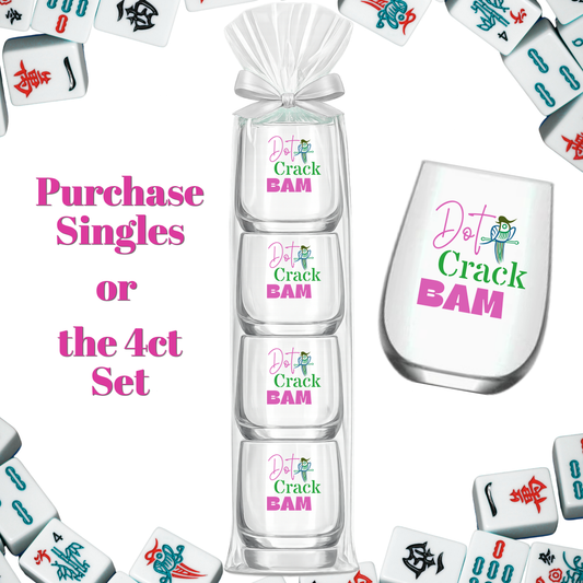 Mahjong Stemless 4 ct Set Wine Glasses "Dot Crack Bam"