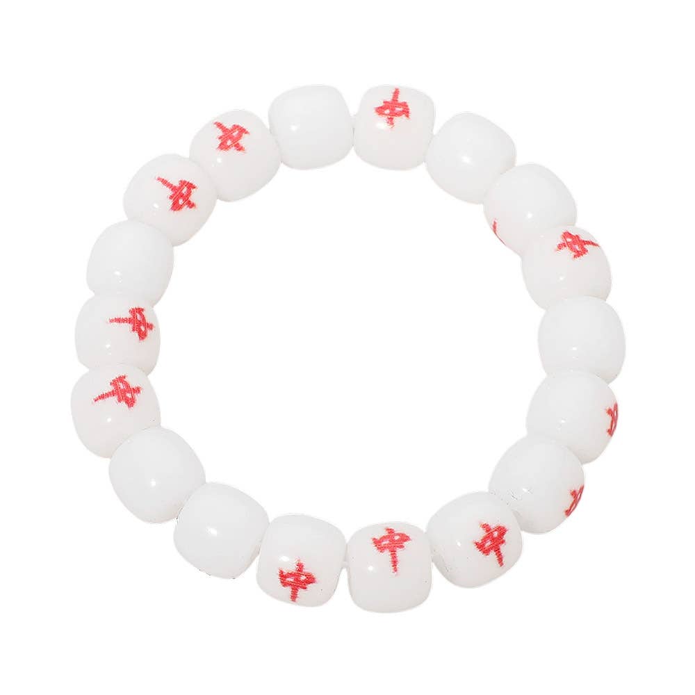 Mahjong Tile Pebble Beaded Stretch Bracelet