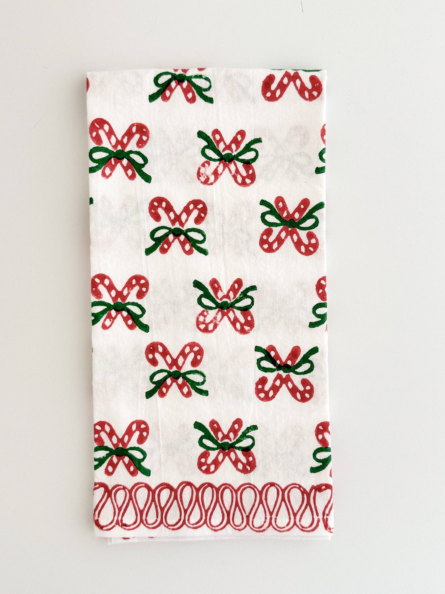 Tea Towel - Candy Cane (small), Evergreen & Red