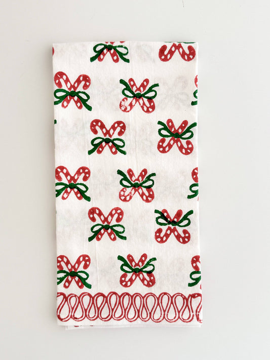 Tea Towel - Candy Cane (small), Evergreen & Red